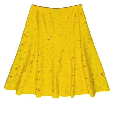 Lafayette 148 - Yellow Floral Eyelet Flared Midi Skirt Sz 6
