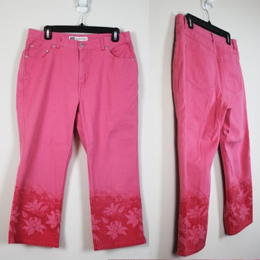 Vintage 2000s Pink Tropical Capri Pants, Size Large 