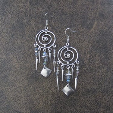 Crystal chandelier iridescent and silver earrings 