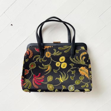 1960s Tapestry Floral Black Bag 