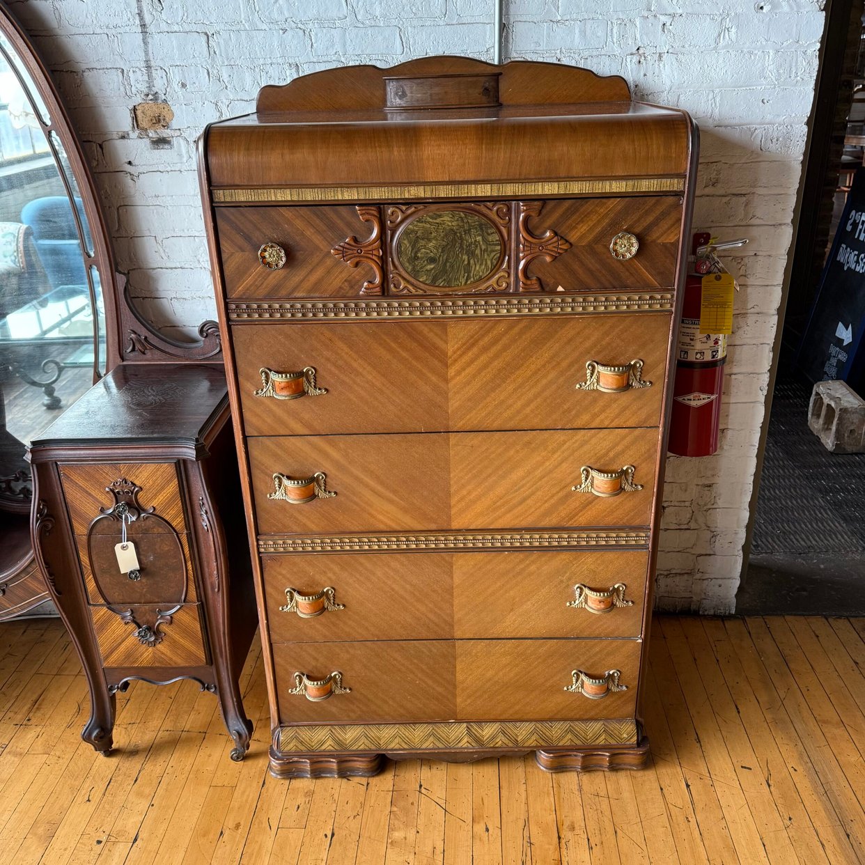 waterfall dresser Art Deco Vintage Chest or Dresser, Blue Bakelite Pulls #48547 Dovetail drawer construction enhances strength and long Webb Furniture Company - Deco