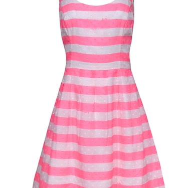 Lilly Pulitzer - Pink & White Striped Textured Fit & Flare Dress Sz 10
