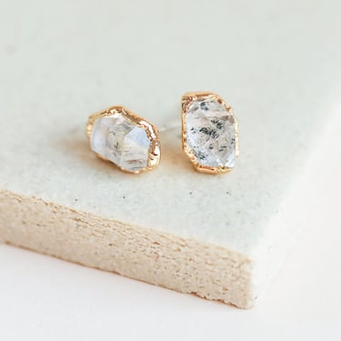 herkimer diamond earrings | raw quartz studs | raw crystal studs | april birthstone studs | raw diamond earrings | herkimer diamond jewelry 