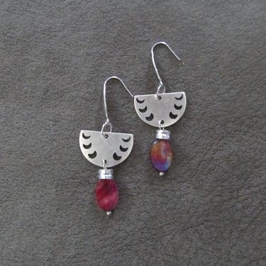 Antique silver and pink mother of pearl shell earrings 