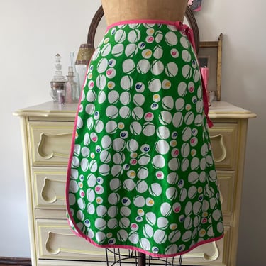 Vintage ‘80s preppy wrap skirt | snail novelty print, grass green & pink preppy print skirt, golf skirt, XS/S 