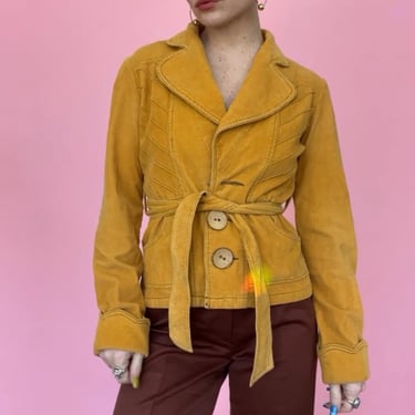 VTG Y2K Mustard Corduroy Belted Jacket 