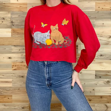 Cropped Vintage Cat Pullover Sweatshirt 