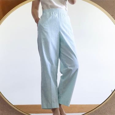 vintage pants vintage slacks trousers minimalist high waist striped pants white green capsule wardrobe pencil pants straight pants size L 