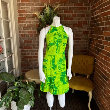 1970s Acid Green Hawaiian Dress