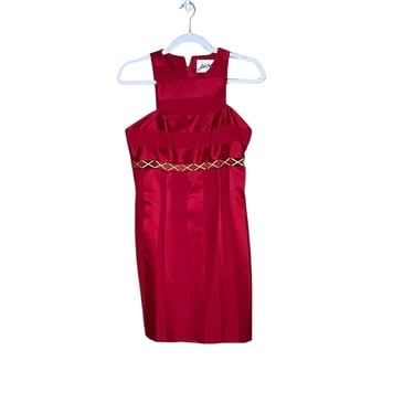 VIntage Linda Segal Sleeveless Red Damask Sheath Midriff Dress Size 4 