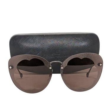 Ferragamo - Black Matte Large Cat Eye Scallop Edge Lens Sunglasses