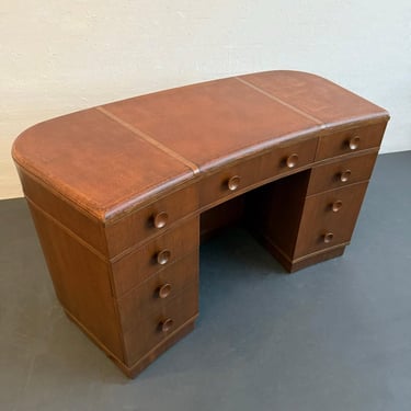 Art Deco Curved Mahogany Leather Top Executive Desk