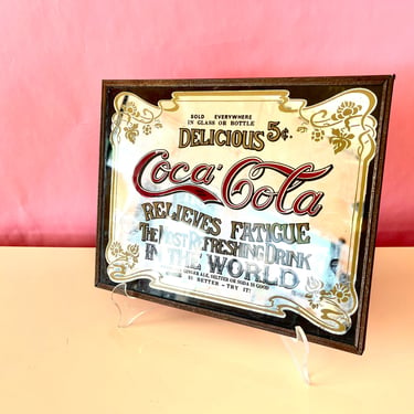 Vintage Coca Cola Relieves Fatigue Coke Mirror Sign 