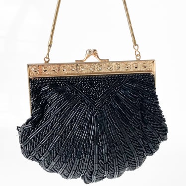 1980s Black Beaded Handbag