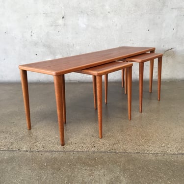 Danish Mid Century Modern Teak And Oak Coffee Table w/ Two End Tables