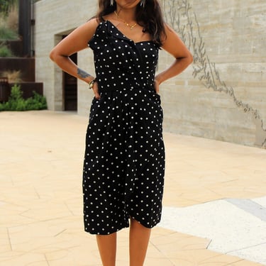 Polka Dot Dress, Vintage 1980s Jerry Silverman, XS Small Women, Wedding Guest, Cocktail Party, One Shoulder 