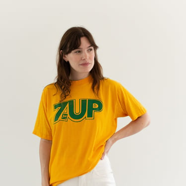 Vintage Yellow 7up Tee T-Shirt | Unisex Short Sleeve Crewneck Tee | Made in USA | M | 