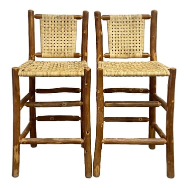 Rustic Hickory Adirondack Style Barstools - a Pair 