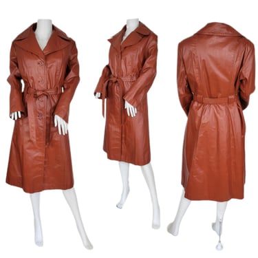 Volup 1970's Caramel Brown Long Belted Leather Trench Coat I Jacket I Sz XL I The Tannery 