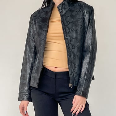 Midnight Snakeskin Embossed Leather Jacket (S)