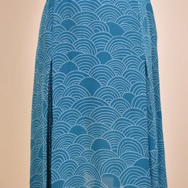 Blue Wavy Print Hidden Pleat Silk Skirt By William B, M
