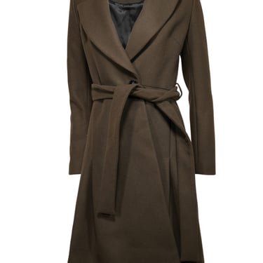 Reiss - Olive Wool Blend Belted A-Line Coat Sz 2