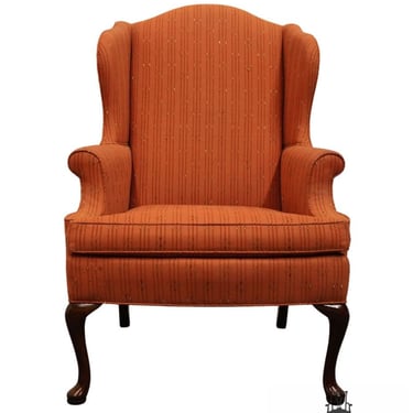SHERRILL FURNITURE Traditional Striped Salmon Upholstered Accent Wingback Arm Chair 