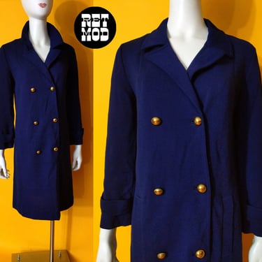 Unique Vintage 60s 70s Navy Blue Wool Coat Dress 