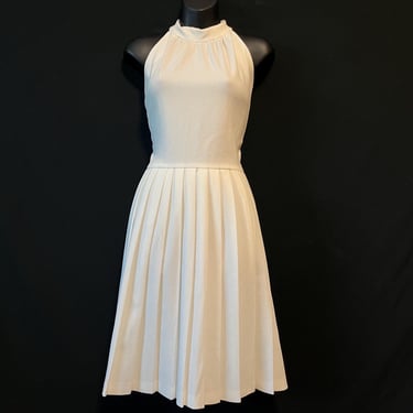 vintage mod dress 1960s white sleeveless pleated frock medium 