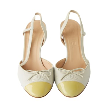 Chanel Ivory + Yellow Leather Bow Heels
