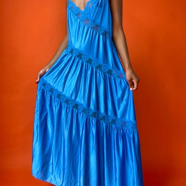 Royal Blue Lace Satin Gown 