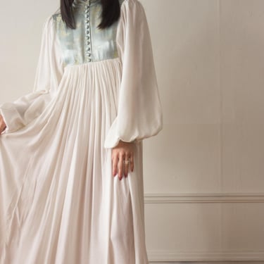 1970s Afghani Cotton And Satin Jacquard Yoke Gown 