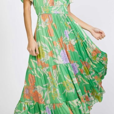Floral printed tiered midi dress