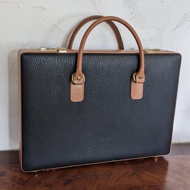 Vintage Leather Locking Double Handles Briefcase Geoffrey Beene Boutique 