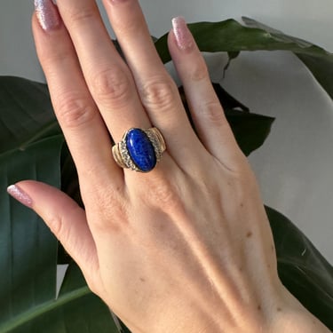 18K Gold Plate Lapis Glass Gold Ring Size 7.5