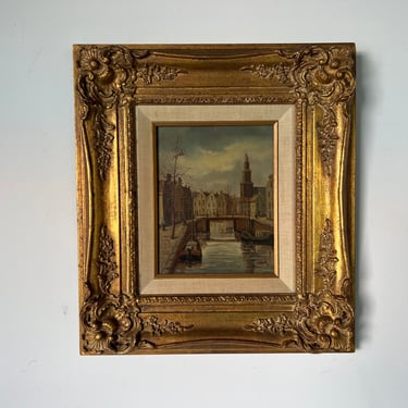 W. Didier Dutch Canal Scene Oil Painting, Framed 