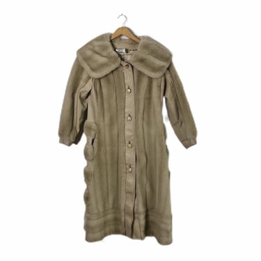Vintage Tissavel Brown Long Faux Fur Coat, size 34&quot; 