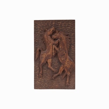 Enesco Wooden Plaque Stallions Horse Fight Tile 