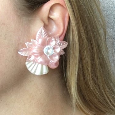 1980s Pink Flower Earrings 