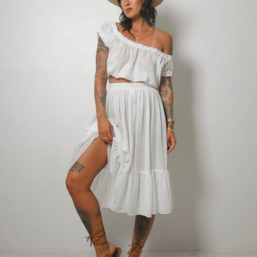 White 2 Piece Gauze Skirt Set