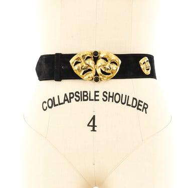 Moschino Comedy Tragedy Mask Suede Belt