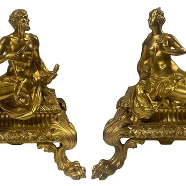 Pair of 19th C. Mythological Bronze Sculptures of Salacia & Hephaestus by H Vian