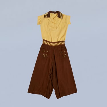 Rare 1930s Sportswear Set / 30s Two Piece Top and Culotte Pants 