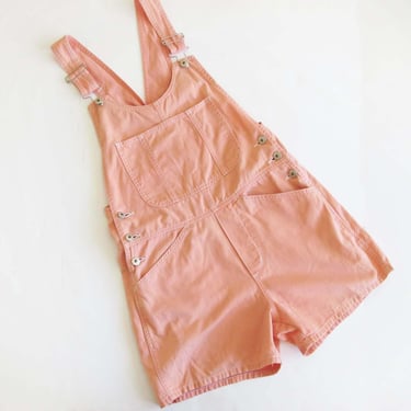 2000s Peach Womens Shortalls Small - 90s y2k Overall Shorts Light Orange - Solid Color - Short Overalls 