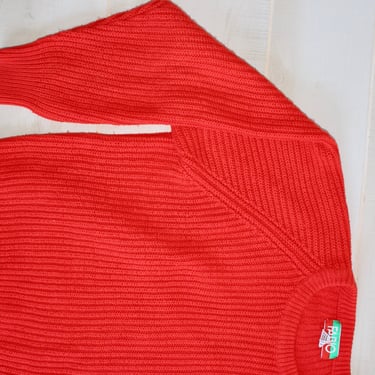 Vintage 80s Fisherman Knit Sweater, 1980s Ribbed Sweater, Crew Neck, Red, Oversized, Chunky, Hiking, Ski, Christmas 