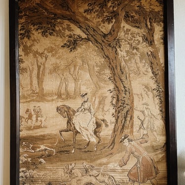 Large Antique Framed English Tapestry 