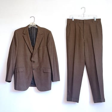 Vintage 70s Roos Atkins Brown 2 Piece Suit. Size 44R/34W 