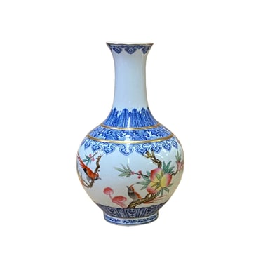 Chinese Oriental Off White Porcelain Graphic Scenery Vase ws2715E 
