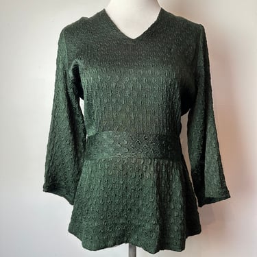 1930’s fitted blouse ~ 22 covered buttons back~ dark forest green~ textured rayon beautiful ~ size Medium 