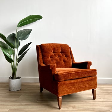 Vintage Mid Century Velvet Lounge Chair in Umber
